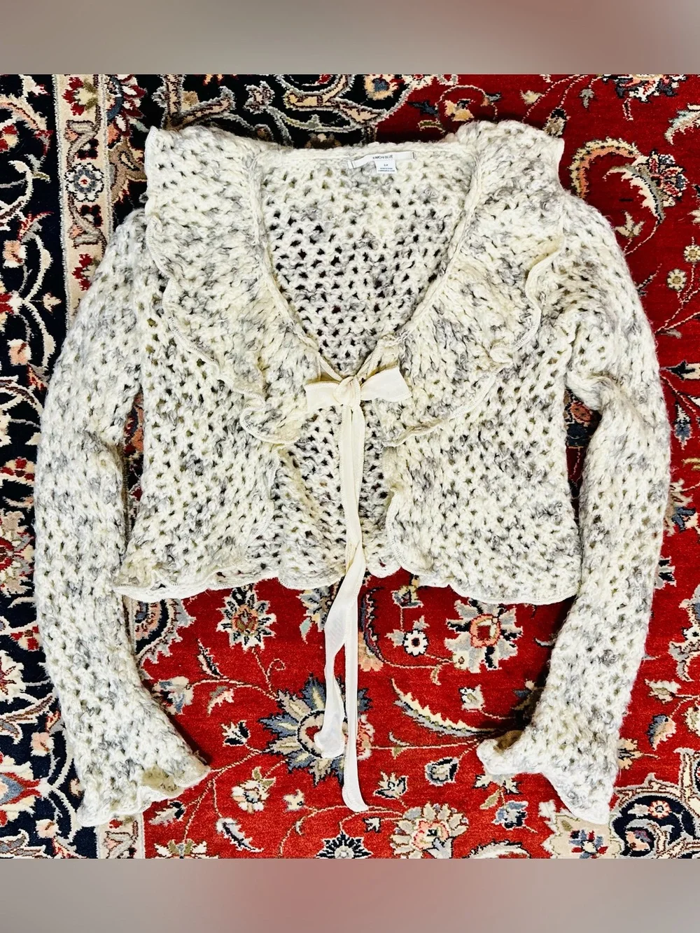 Kimchi Blue Chunky Knit Cropped Open Cardigan W Tie S  Soft Romance  Lagenlook - Picture 2 of 7